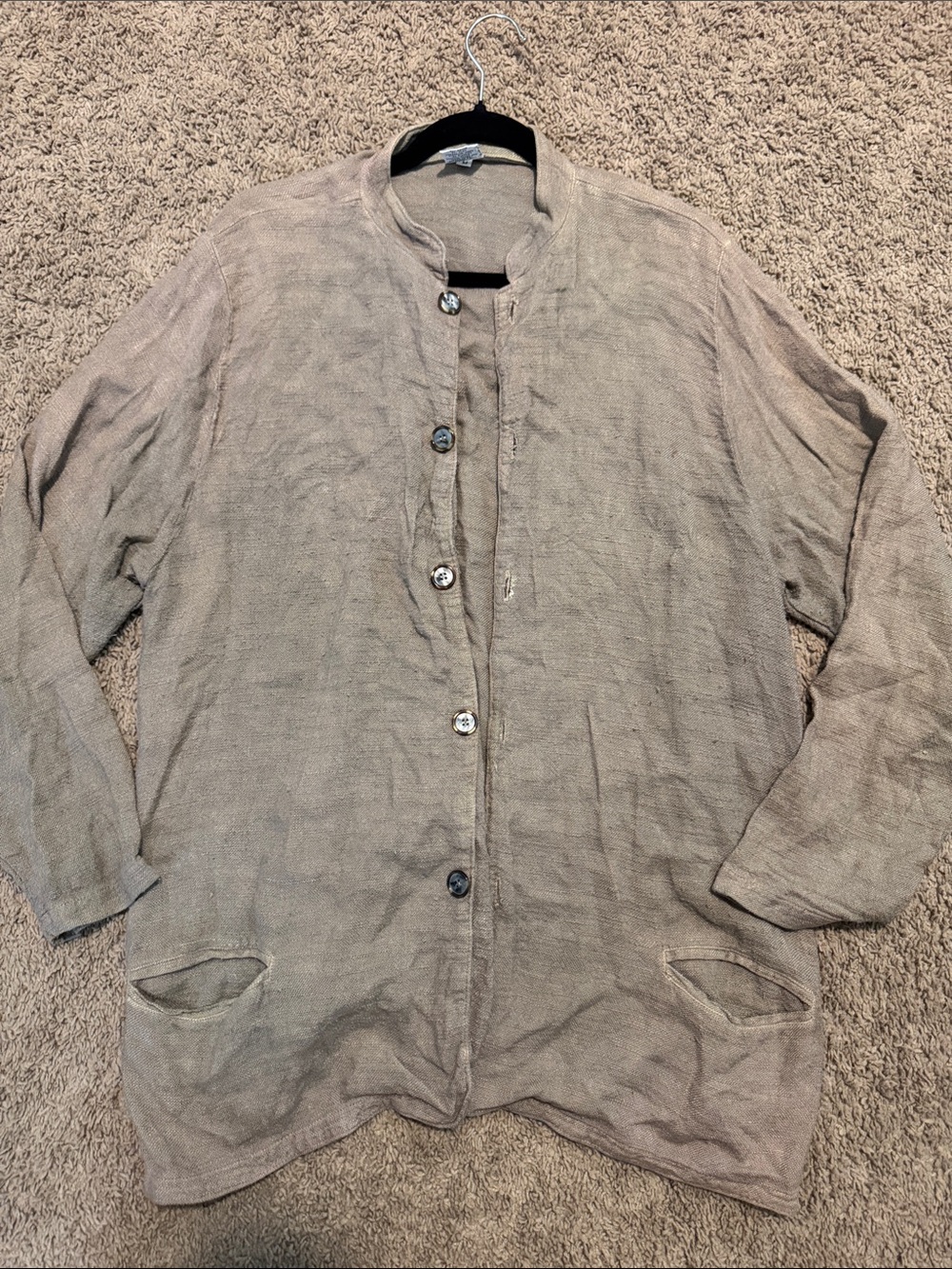CP Shades Light Taupe Button-Front Linen Cardigan